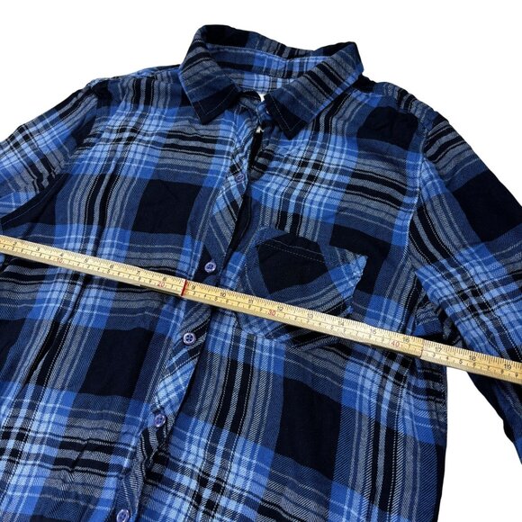 Blue & Black Plaid Button-Up Long Sleeve Shirt By Lola River Size M - Picture 8 of 10